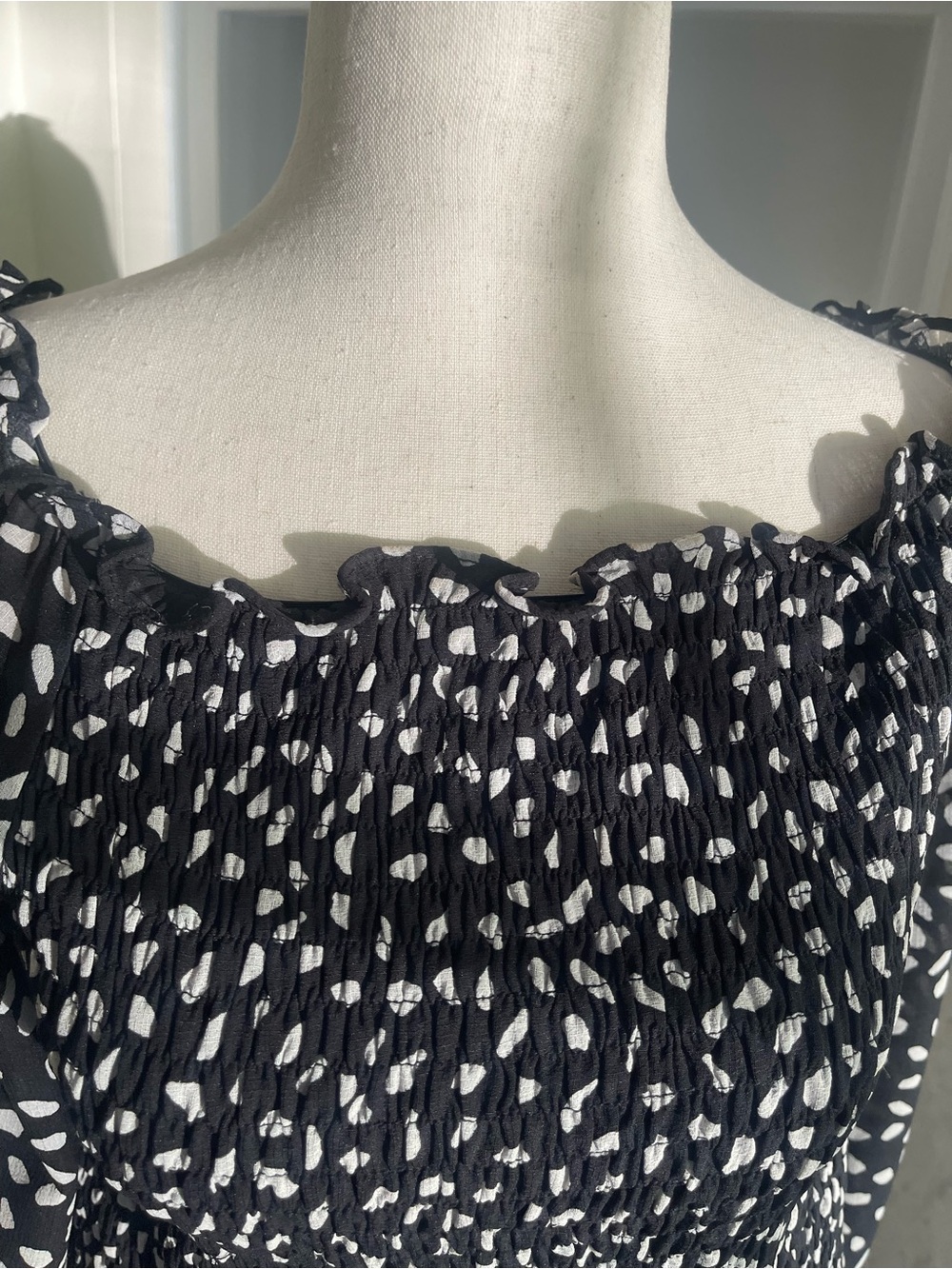She + Sky L Black Long Sleeve Smocked Light- Weight Peasant Top - Picture 2 of 10